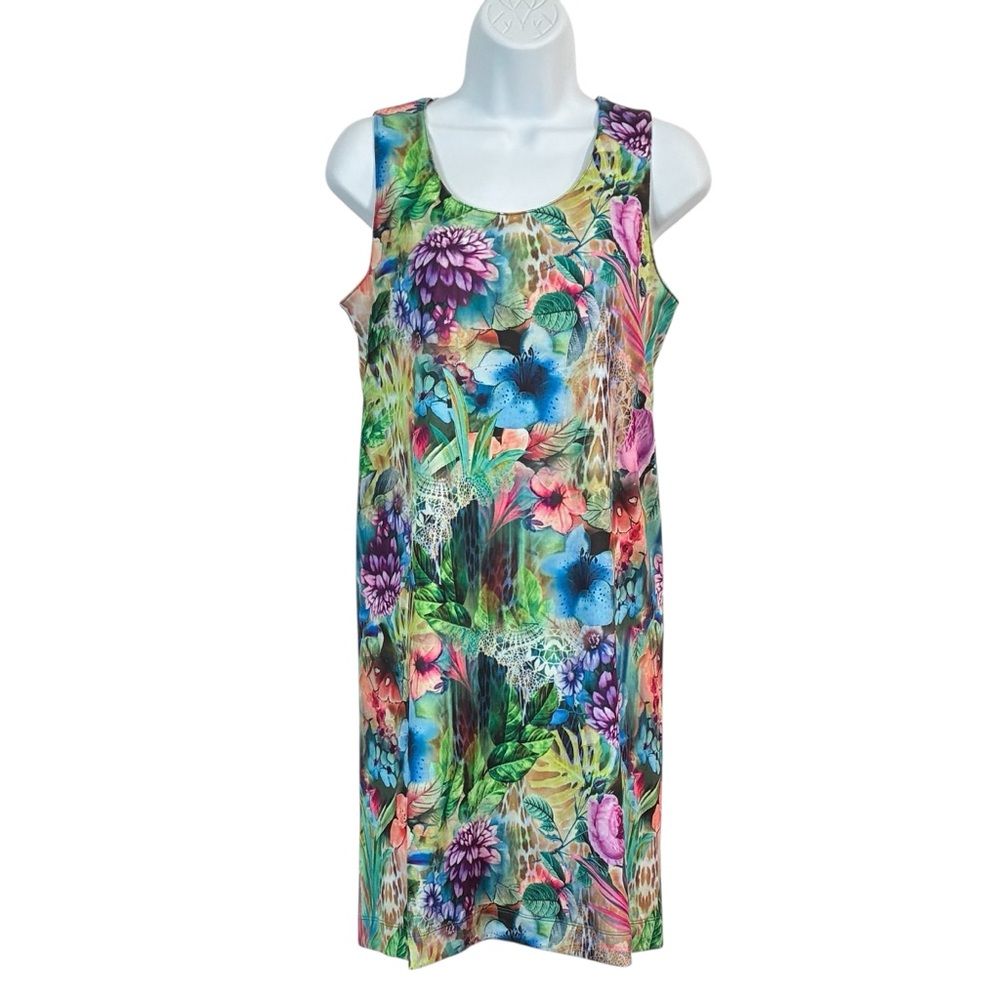 CARMEN by Carmen Marc Valvo Tropical Print Sheath Dress Sz S